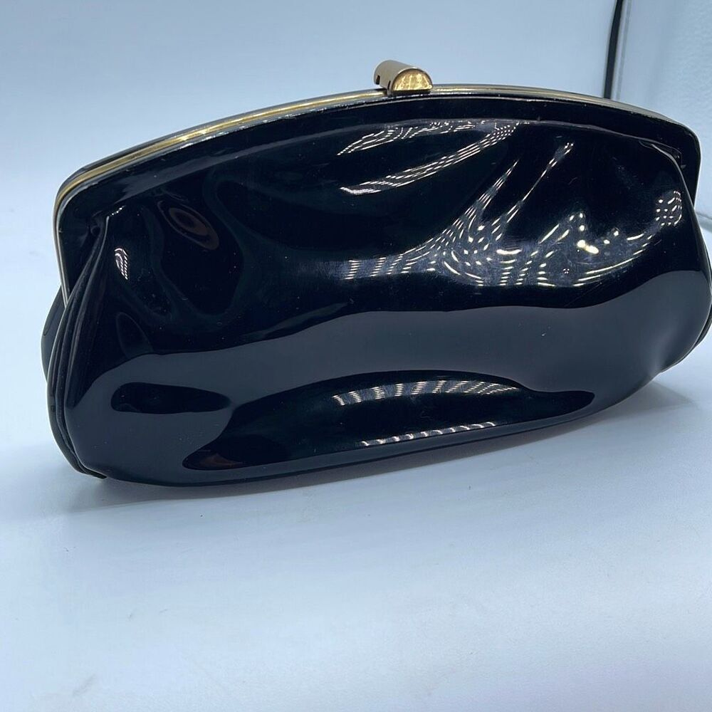 Vintage G.D.K. faux black patent leather two sided clutch